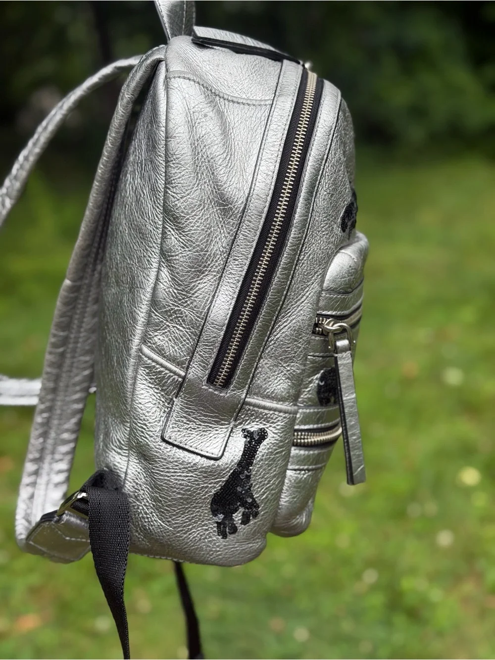Marc Jacobs Gotham Flocked Animals Silver Leather Backpack Rare
